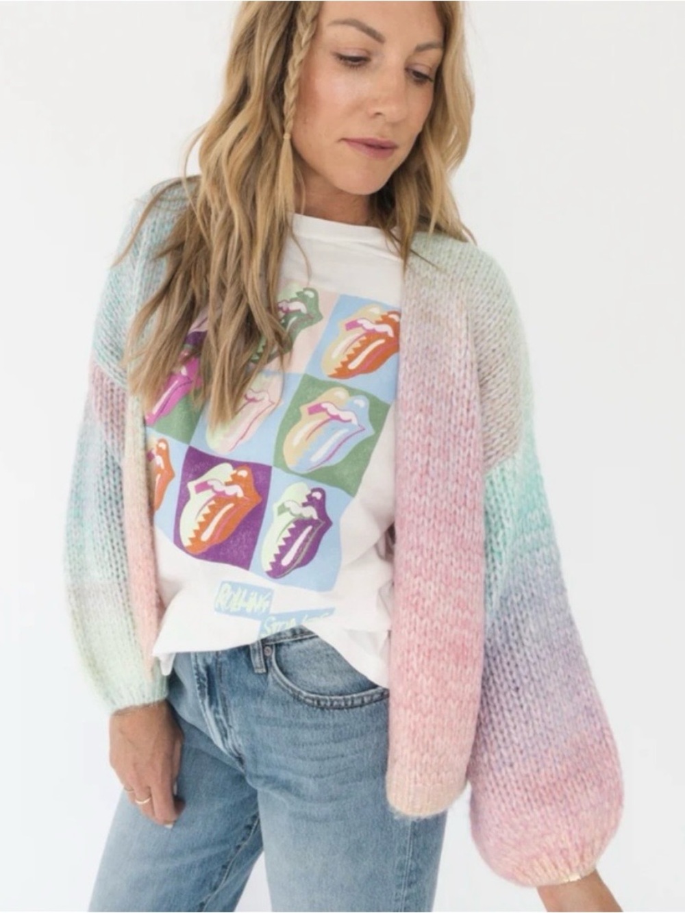 Daydreamer LA Rolling Stones Colorblock Graphic Tee, XS